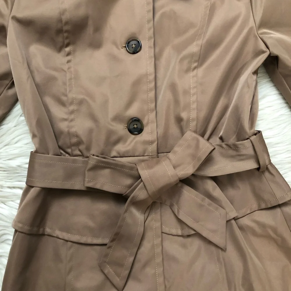 Plenty by Tracy Reese Corin Peplum Belted Brown Tan Trench Coat Jacket size S - Picture 7 of 16